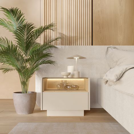 Comodino Veirra, un Cassetto, 2 Ripiani, Apertura Push-pull, 53x40x43h cm Beige (1/5)