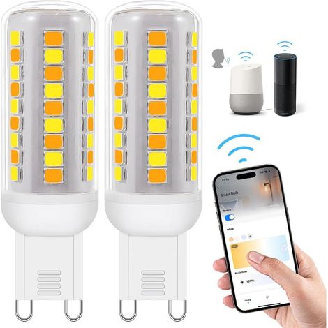 G9 Ampoules LED Dimmable Smart WiFi,Compatible Avec Alexa/Google Home,AC 220V Variable en Continu,2700K-6500K,Luminosité Réglable de 1% à 100%,0.4-4W,40LM-400LM,Fonction Minuterie,Pack de 2 LED (1/5)