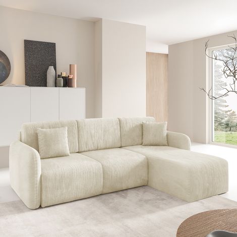 Umkehrbares und umwandelbares 3-Sitzer-Ecksofa mit Truhe Dora Beige
