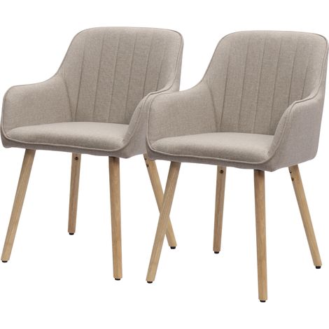 Set di 2 sedie da pranzo in tessuto con braccioli e gambe in legno, stile moderno, kaki (1/5)