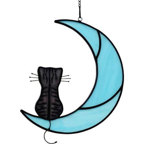 Suspendu Vitre - Chat Sur Lune - Décoration Fenêtre En Acrylique - Pour Intérieur Extérieur - 1 Pièce (1/5)