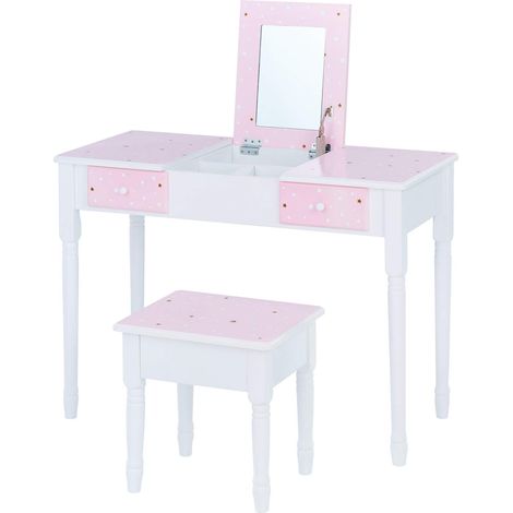 Coiffeuse Enfant Bois Table Maquillage Miroir Tabouret TD-13295A (1/5)