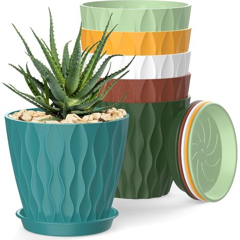Confezione da 6 Vasi da Fiori Colorati 10 cm – Vasi per Piante da Interno con Fori di Drenaggio e Sottovasi, per Orchidee, Violette, Succulente ed Erbe Aromatiche (1/5)