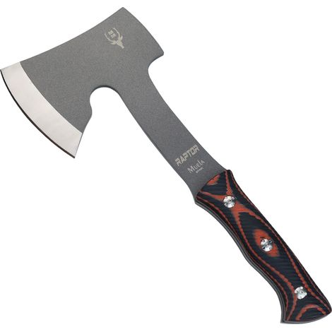 Ascia da campo Muela RAPTOR, con manico in Micarta testurizzata, acciaio Mova con rivestimento antifrizione ptfe. Include fodero in pelle nera + carta regalo multiuso.
