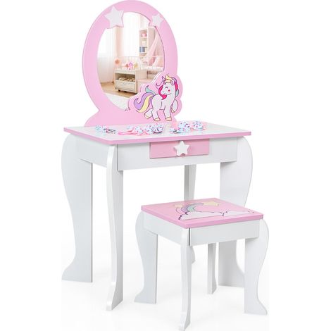Tocador infantil con espejo extraíble y cajón de almacenaje 49 x 35,5 x 89 cm estilo acogedor MDF blanco 200011529