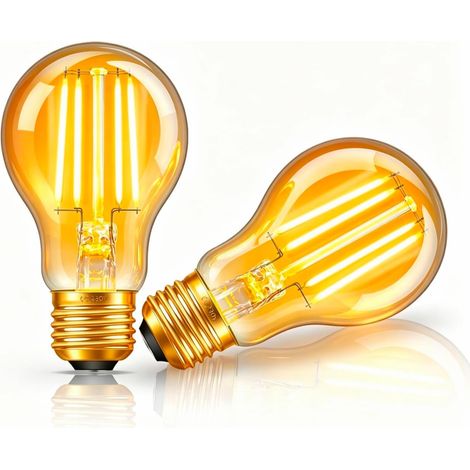 Ampoule LED E27 à Vis Edison Vintage, ampoules à Filament A60 6W équivalentes à 60W, Blanc Chaud 2200K, 550 Lumens, Non Gradable, 2 PACK (1/5)