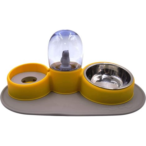 Filiyano-Distributeur d'eau automatique à double gamelle pour petits animaux, avec bouteille d'eau, pour petits chiens, chatons, lapins (Jaune) (1/5)