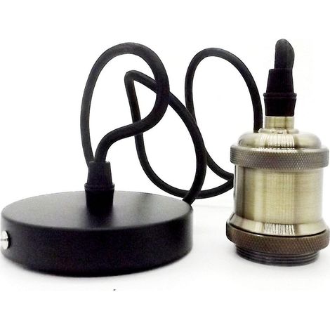Portalámparas Colgante de Metal E27 con Cable Negro y Florón (1/3)