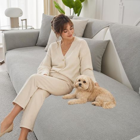 Waterproof Sofa Cover - New Non-Slip Cushion Covers, L-Shaped Sofa Protector for 1/2/3/4 Seater Sofas, All Season Furniture Cover (Light Grey, 90x210cm) (1/5)