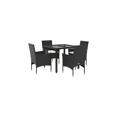Ensemble à manger de jardin et coussins 5 pcs noir rotin verre (1/5)