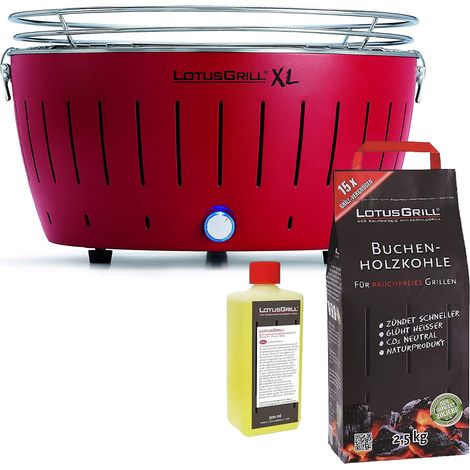 Barbecue Rosso XL con Batterie e Cavo di Alimentazione USB + 2.5Kg di Carbonella di Faggio + Gel Combustibile 500ml -Lotus Grill (1/4)