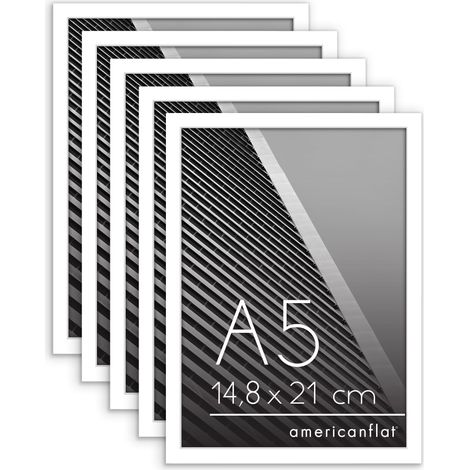Cadre Photo A5 Blanc - Cadre A5 avec Bordure Fine, Vitre Antichoc, Chevalet et Matériel de Suspension Intégré pour Mur et Surface Plane - Lot de 5 (1/5)