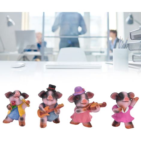 Ornements Cochons en Résine Synthétique - 4 Statues Cartoon Miniatures Détaillées pour Déco Bureau/Salon/Chambre (1/5)