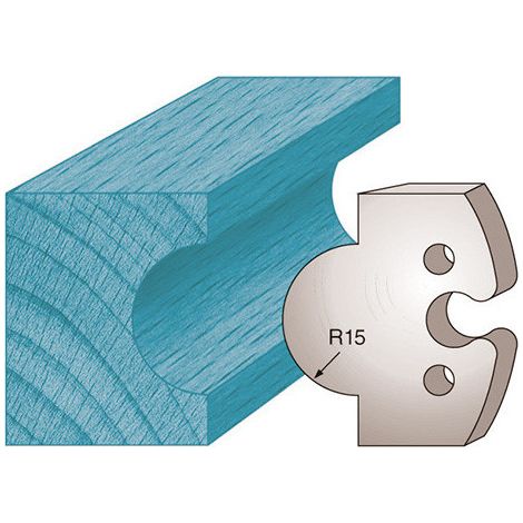 Diamwood Jeu de 2 fers profilés Ht. 50 x 5,5 mm gueule de loup M226 pour porte-outils de toupie - Épaisseur 5,5 mm - Rayon 15 mm - Acier SP - Entraxe 24 mm - Usage professionnel (1/2)