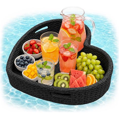 Bandeja flotante para piscina con forma de corazón, ratán negro, 60 cm (1/5)