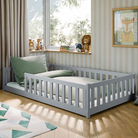 Letto a terra 120x200 con rete a doghe Maya Grigio