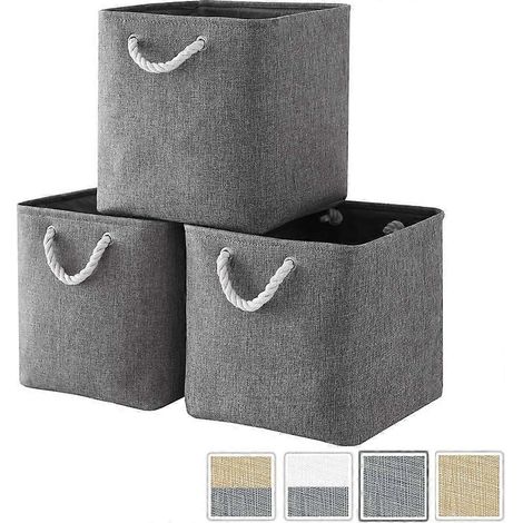 Boîte de rangement en tissu pour table de chevet, panier de rangement gris (33x33x33cm) (Pliable, lot de 3) (1/5)