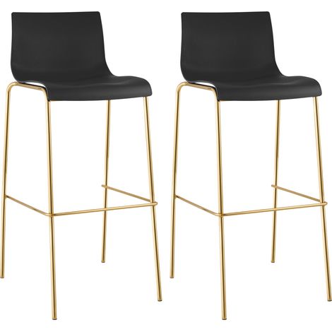 Juego de 2 taburetes de bar Hover de plástico, base de 4 patas en dorado Negro