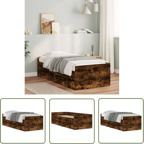 The Living Store Bett mit Schubladen Räuchereiche 75x190 cm - Bettsofa - Holzbettrahmen - Schrankbett - Einzelbett - Jugendzimmer (1/5)