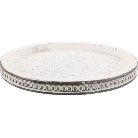 Vintage Round Decorative Tray for Coffee Table and Kitchen, Multifunctional Serving Tray with Beads, Jewelry Organizer, Candle Holder, and Breakfast Tray, Aged Farmhouse Style, Beige (1/5)