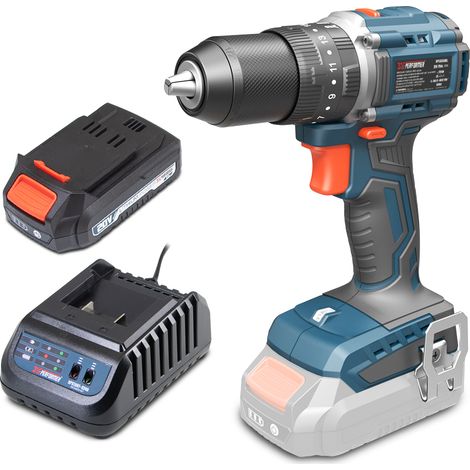 Perceuse visseuse percussion 20V - 50Nm avec moteur brushless livrée avec 1 batterie 2Ah et un chargeur rapide. (1/4)