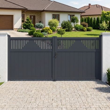 Portail battant aluminium anthracite 340x158 cm motorisable (1/5)