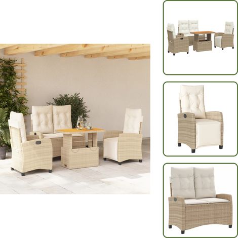 The Living Store 4-tlg. Garten-Essgruppe mit Kissen Beige Poly Rattan - Gartenbank (1/5)