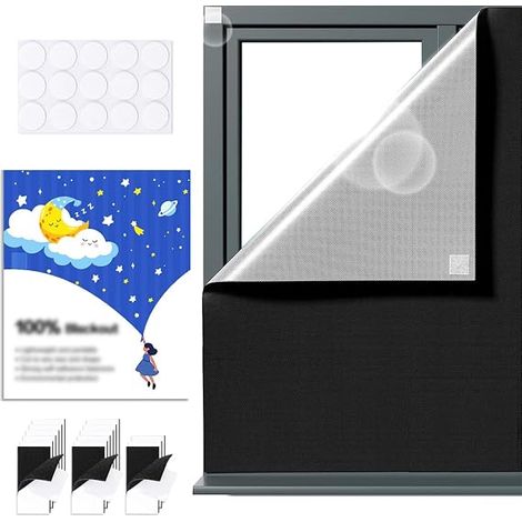 Blackout Blind, No Drilling, Opaque, Thermal Curtain, 1.45 x 1 m with Silver Titanium, Roof Window and Van, Kit with Adhesives for Bedroom and Travel (1/5)
