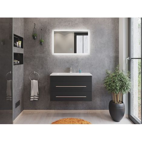 Badmöbel Mars 800 2-teilig mit LED Spiegel SlimLine grafit