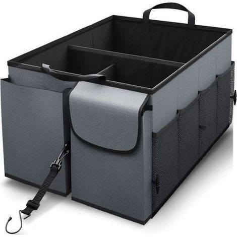 Grand organisateur de coffre voiture pliable avec glacière, 3 compartiments et bandoulière réglable.