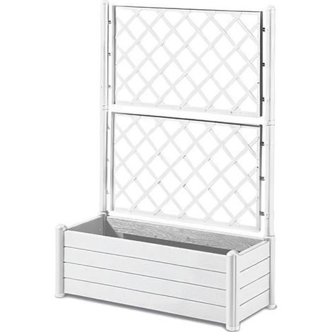 Stefanplast – Jardinière rectangulaire avec treillis effet bois – 100 x 43 x H 142 cm – Volume 80L – Couleur blanche (1/5)