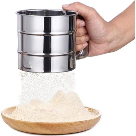 1 Tamis à farine, Acier inoxydable, Double maille fine, Poignée ergonomique, Pour pâtisserie et cuisine (1/5)