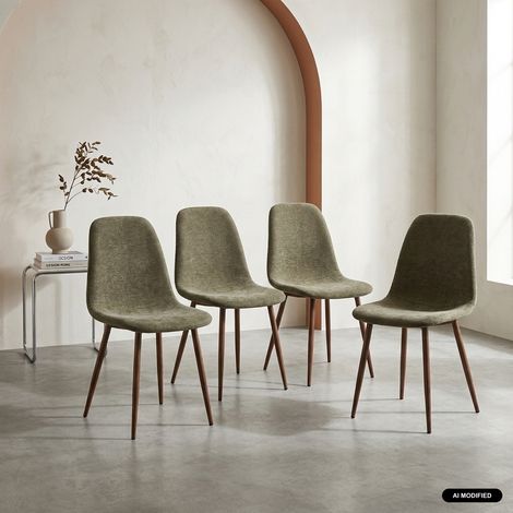 sweeek - Lot de 4 chaises décor bois teinte noyer et tissu kaki - Vera (1/5)