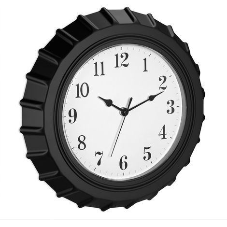 Relaxdays Wanduhr Kronkorken, Ø 33 cm, batteriebetrieben, analoge Küchenuhr, Wohnzimmeruhr mit Sekundenzeiger, schwarz (1/5)