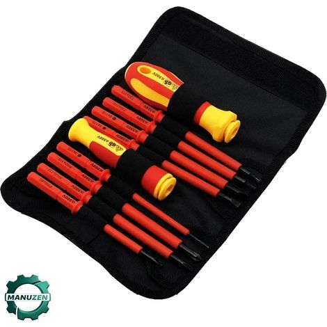 Manuzen - Jeu de tournevis isolés électricien – 10 pièces magnétiques – Jeu de 10 tournevis (1/4)