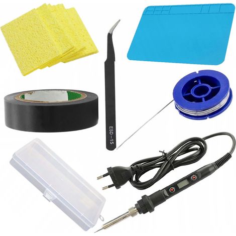 Soldador Rosfix 80W OC80W + Tapete 20x30 + Esponja + Estaño 0.8x10 + Pinzas dobladas + Cinta aislante negra + LADO PLÁSTICO