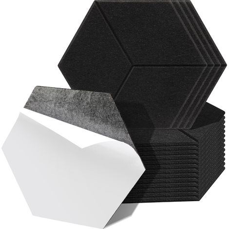 Randaco 18 pièces Panneaux acoustiques Hexagonal Auto-Adhésif Haute Densité de Polyester Noir (1/5)