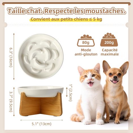 Gamelle anti-glouton surélevée en céramique pour chat et petit chien (1/5)