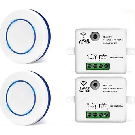 Interrupteur mural sans fil RF 433 MHz avec récepteur relais 10 A, compatible 220 V/110 V, pour lampe LED (sans câblage). (1/5)