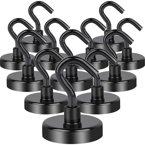 Set mit 12 superstarken Neodym-Magnethaken (30 kg Tragkraft, 32 mm Hakenlänge), kein Bohren erforderlich, für Eisentüren, Magnethaken für Küche, Camping, Spind, Büro (1/4)