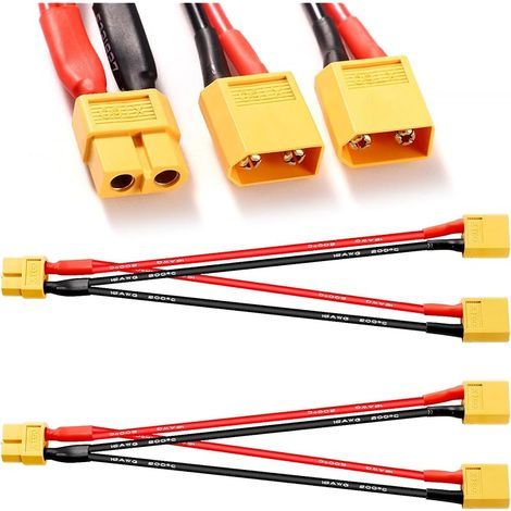 2 Pièces XT60 Câble de Connecteur de Batterie Parallèle, XT60 Câble Adaptateur de Câble Parallèle 1 Femelle à 2 Mâles 16AWG, XT60 Câble Double Extension Y Répartiteur, pour RC Lipo (1/5)