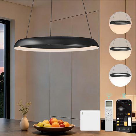 Mai & Mai Pendelleuchte Esstisch, 40cm LED Moderne Hängelampe, stufenlos dimmbar 3000K–6000K, höhenverstellbare Design 20W Esstischlampe mit Fernbedienung & Wandschalter, Luvina04, Sandschwarz