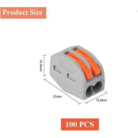 Connecteurs de fil compacts 100 pièces, blocs de connecteurs électriques, connecteur electrique, 100 pièces 2 ports (1/4)
