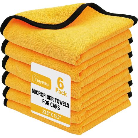 Lot de 6 Chiffon Microfibre Séchage Voiture, 60x40 cm (Jaune) (1/5)