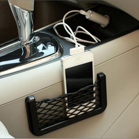 Sac de rangement pour voiture, sac de rangement avec autocollant pour voiture, sac en filet, support de téléphone, accessoires automobiles, sac universel pour téléphone de voiture (1/5)