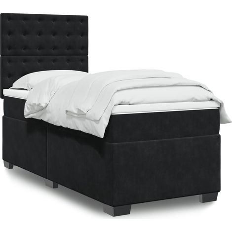 vidaXL Sommier à lattes de lit et matelas Noir 80x200 cm Velours (1/5)