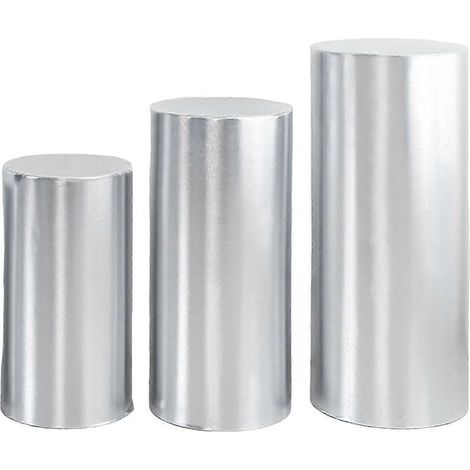 Lot de 3 manchons décoratifs pour socles cylindriques de fête, présentoirs, piliers, bases à desserts, etc. - Idéal pour les fêtes d'anniversaire, les mariages et autres événements. JikaixSilver