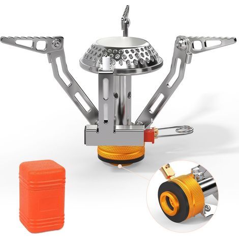 Réchaud à gaz de camping 3000 W - Avec allumage piézoélectrique - Coupe-vent - Petit et portable - Pliable - Brûleur à gaz - Pour extérieur, pique-nique, trekking, randonnée (1/5)