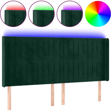 Testiera Testata del letto a LED Verde Scuro 183x16x118/128 cm in Velluto (1/5)