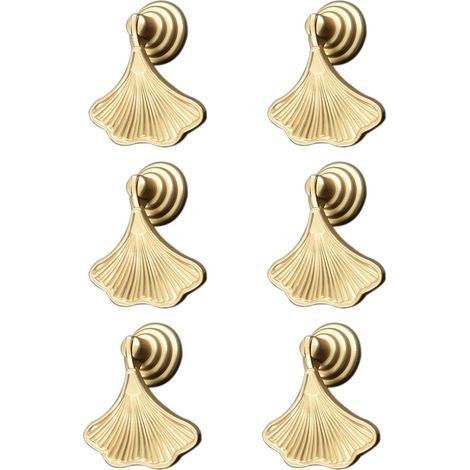 CCYKXA Ginkgo Leaf Shape Knob Handles, 6 Pcs Gold Drop Shape Pendant Pull Handle, Single Hole Drawer Pull for Cabinet, Cupboard, Closet